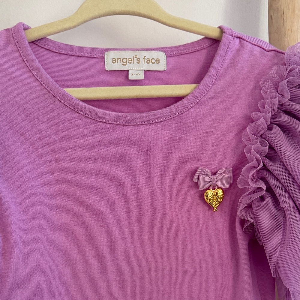 Purple Ruffle Sleeve Kids Top - Picture 2 of 3